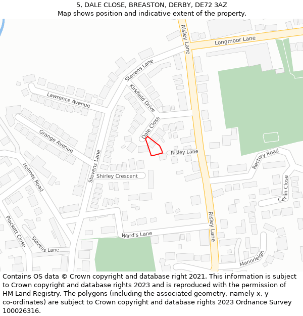 5, DALE CLOSE, BREASTON, DERBY, DE72 3AZ: Location map and indicative extent of plot