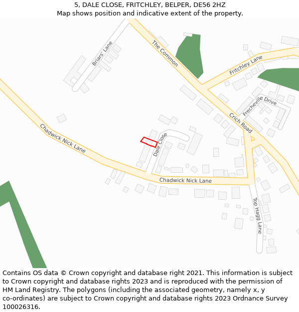 5, DALE CLOSE, FRITCHLEY, BELPER, DE56 2HZ: Location map and indicative extent of plot