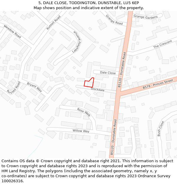 5, DALE CLOSE, TODDINGTON, DUNSTABLE, LU5 6EP: Location map and indicative extent of plot