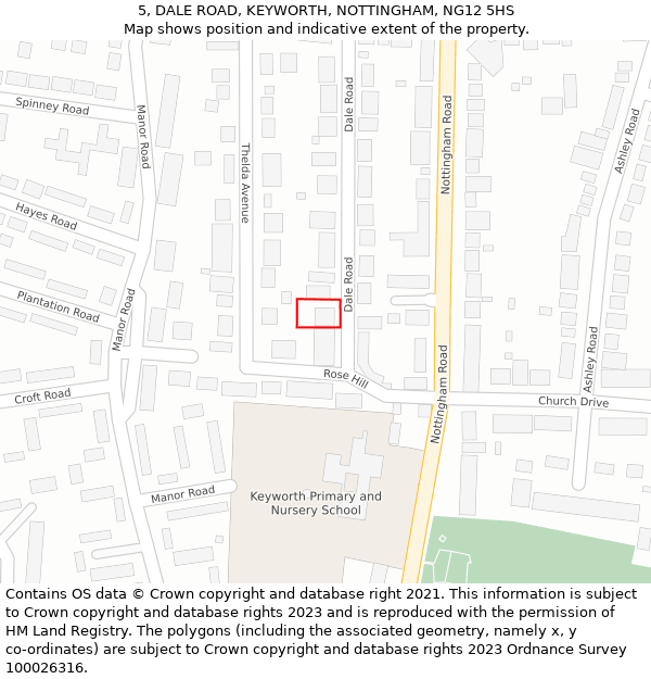 5, DALE ROAD, KEYWORTH, NOTTINGHAM, NG12 5HS: Location map and indicative extent of plot