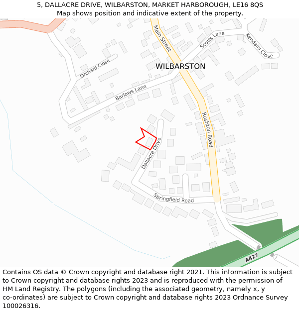 5, DALLACRE DRIVE, WILBARSTON, MARKET HARBOROUGH, LE16 8QS: Location map and indicative extent of plot