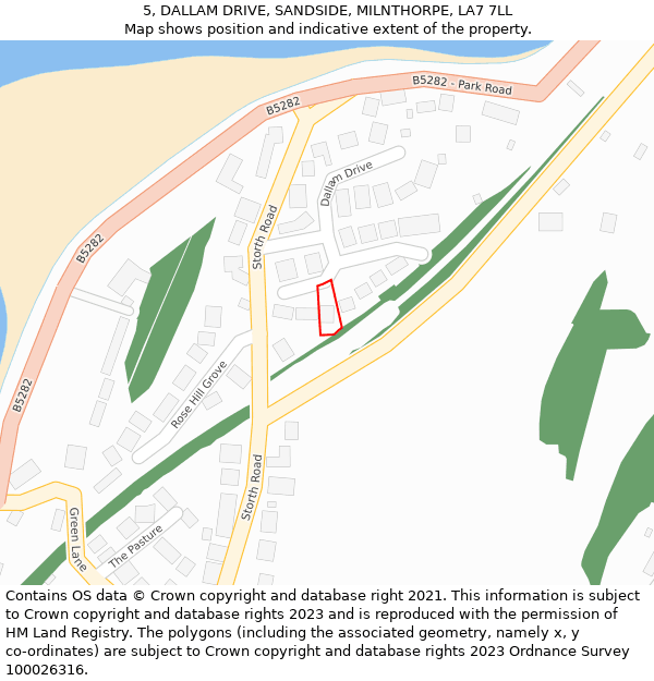 5, DALLAM DRIVE, SANDSIDE, MILNTHORPE, LA7 7LL: Location map and indicative extent of plot