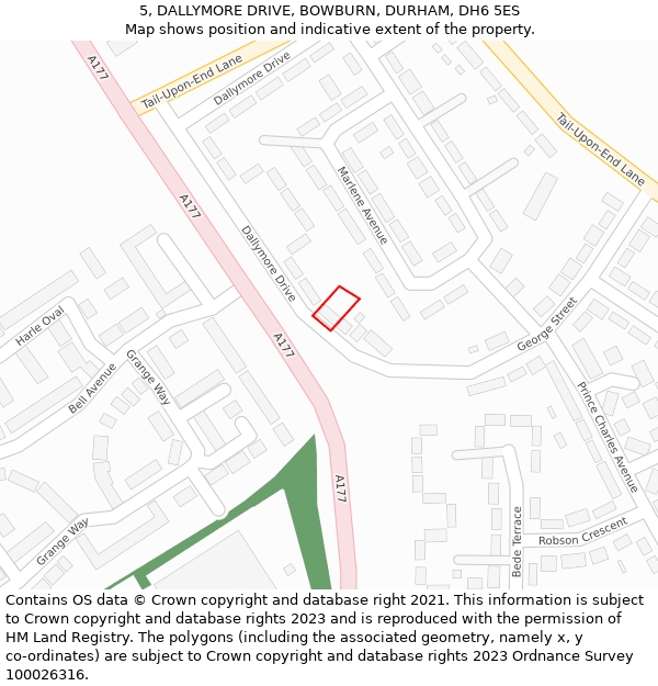 5, DALLYMORE DRIVE, BOWBURN, DURHAM, DH6 5ES: Location map and indicative extent of plot