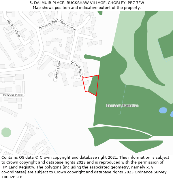 5, DALMUIR PLACE, BUCKSHAW VILLAGE, CHORLEY, PR7 7FW: Location map and indicative extent of plot