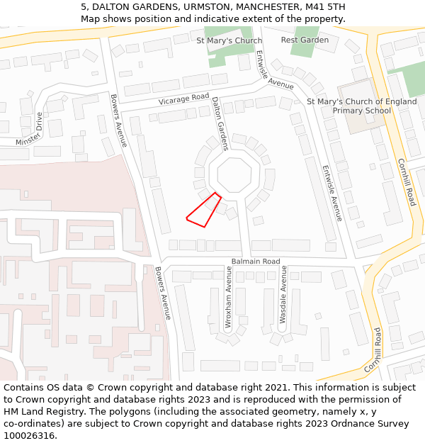 5, DALTON GARDENS, URMSTON, MANCHESTER, M41 5TH: Location map and indicative extent of plot