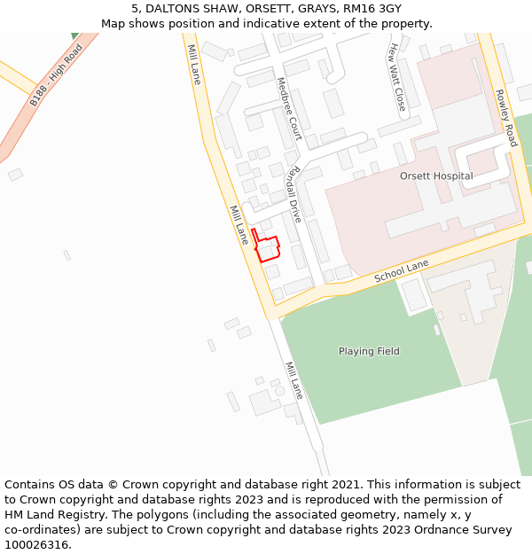 5, DALTONS SHAW, ORSETT, GRAYS, RM16 3GY: Location map and indicative extent of plot