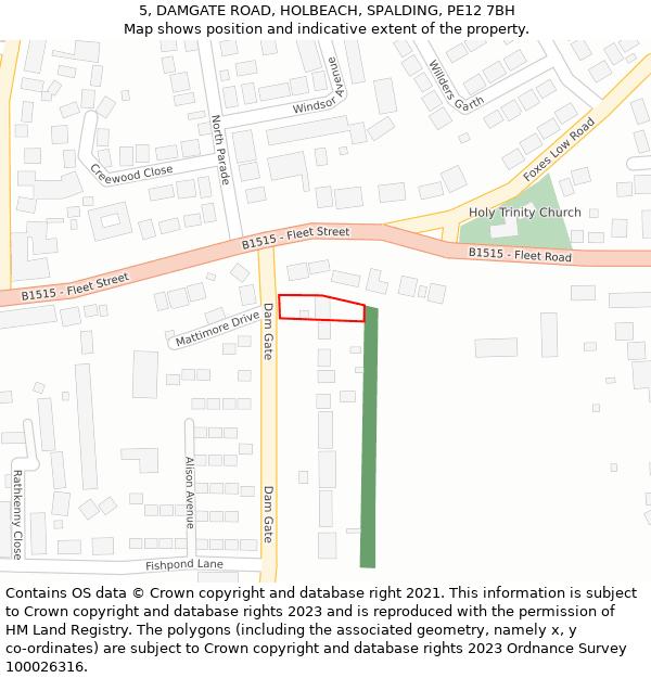 5, DAMGATE ROAD, HOLBEACH, SPALDING, PE12 7BH: Location map and indicative extent of plot