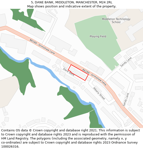 5, DANE BANK, MIDDLETON, MANCHESTER, M24 2RL: Location map and indicative extent of plot
