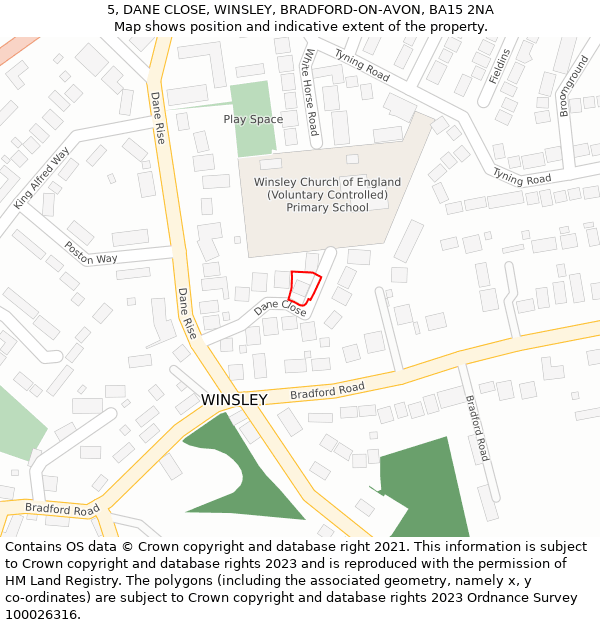 5, DANE CLOSE, WINSLEY, BRADFORD-ON-AVON, BA15 2NA: Location map and indicative extent of plot