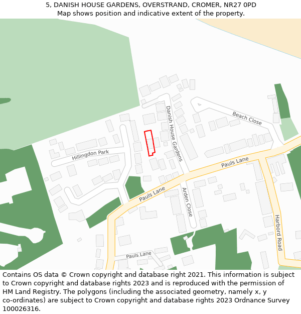 5, DANISH HOUSE GARDENS, OVERSTRAND, CROMER, NR27 0PD: Location map and indicative extent of plot