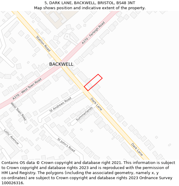 5, DARK LANE, BACKWELL, BRISTOL, BS48 3NT: Location map and indicative extent of plot