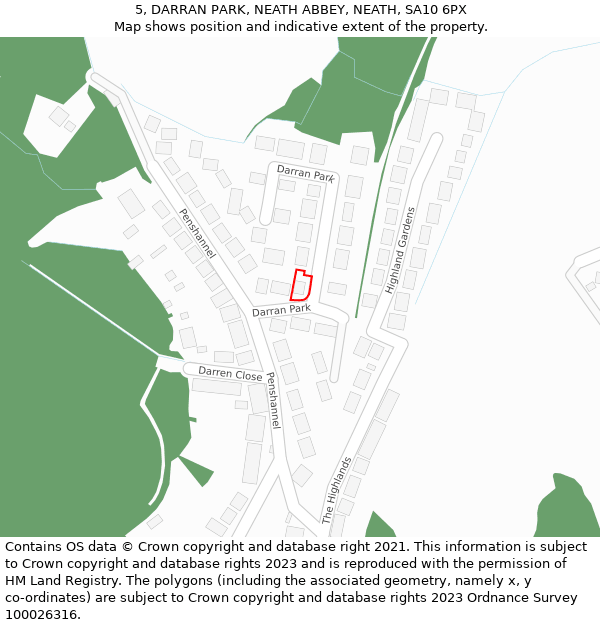 5, DARRAN PARK, NEATH ABBEY, NEATH, SA10 6PX: Location map and indicative extent of plot