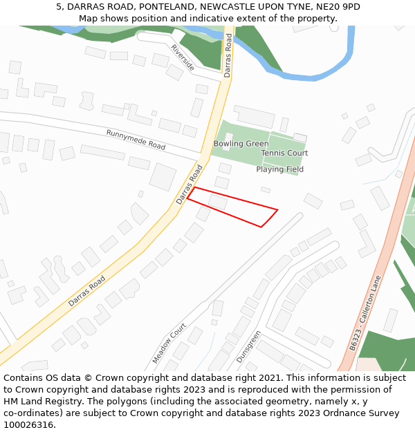 5, DARRAS ROAD, PONTELAND, NEWCASTLE UPON TYNE, NE20 9PD: Location map and indicative extent of plot