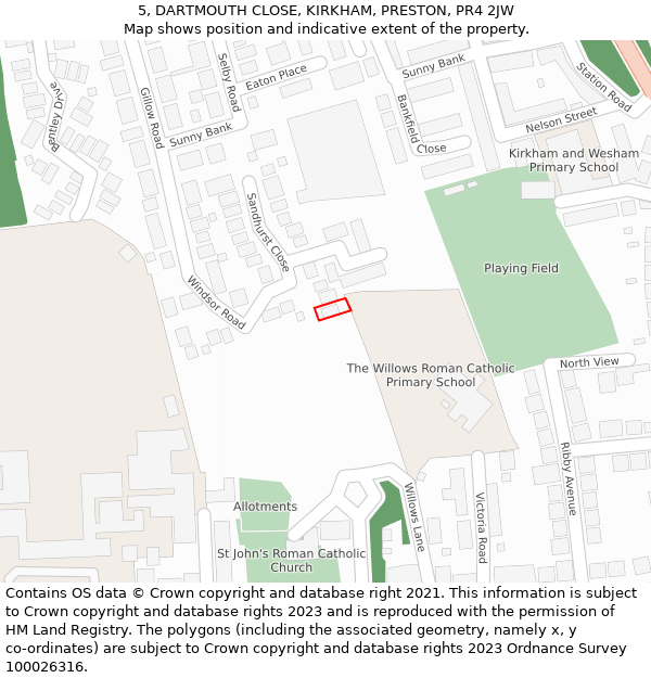 5, DARTMOUTH CLOSE, KIRKHAM, PRESTON, PR4 2JW: Location map and indicative extent of plot