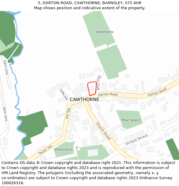 5, DARTON ROAD, CAWTHORNE, BARNSLEY, S75 4HR: Location map and indicative extent of plot