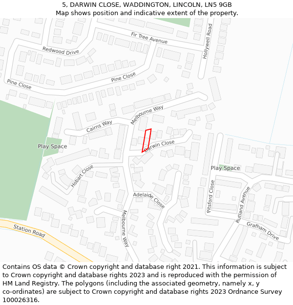 5, DARWIN CLOSE, WADDINGTON, LINCOLN, LN5 9GB: Location map and indicative extent of plot