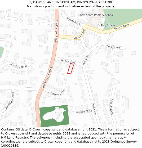 5, DAWES LANE, SNETTISHAM, KING'S LYNN, PE31 7PU: Location map and indicative extent of plot