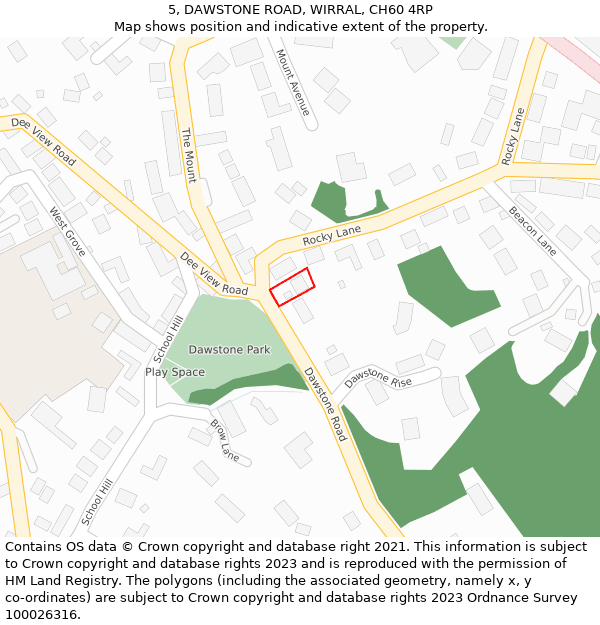 5, DAWSTONE ROAD, WIRRAL, CH60 4RP: Location map and indicative extent of plot