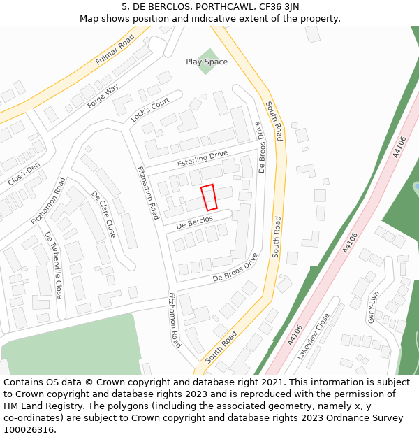 5, DE BERCLOS, PORTHCAWL, CF36 3JN: Location map and indicative extent of plot