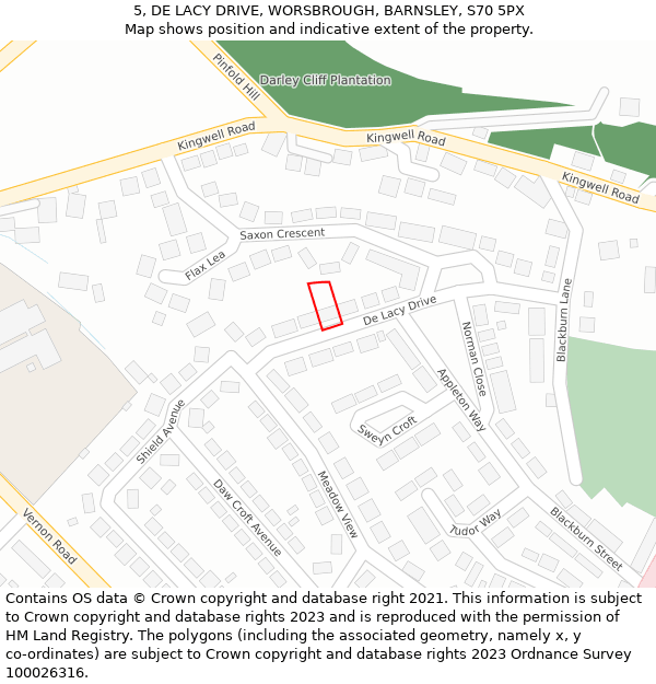 5, DE LACY DRIVE, WORSBROUGH, BARNSLEY, S70 5PX: Location map and indicative extent of plot