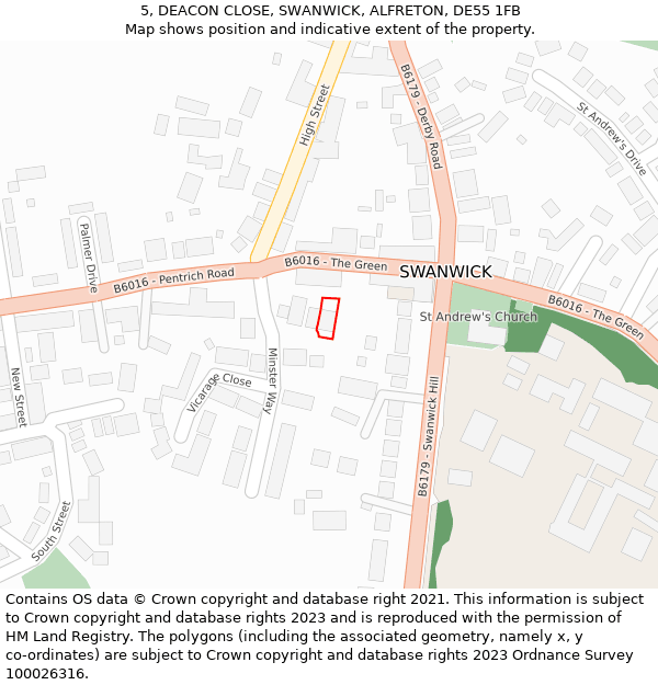 5, DEACON CLOSE, SWANWICK, ALFRETON, DE55 1FB: Location map and indicative extent of plot