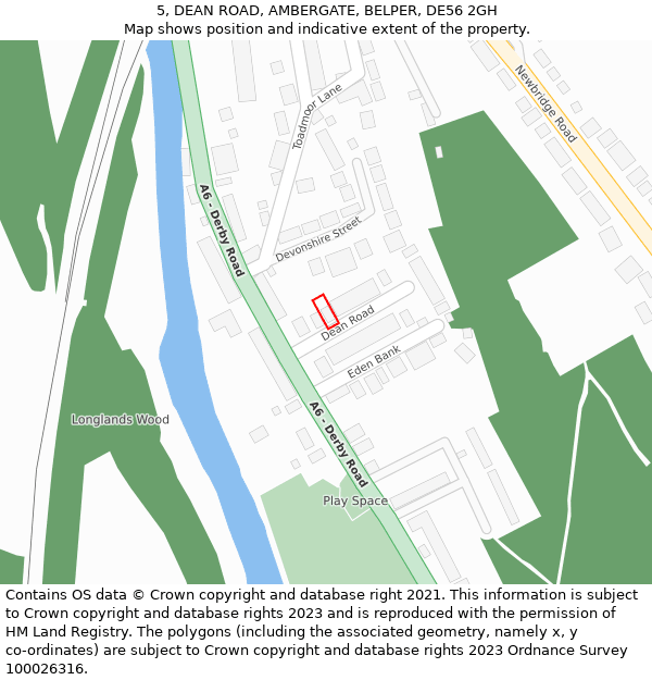 5, DEAN ROAD, AMBERGATE, BELPER, DE56 2GH: Location map and indicative extent of plot