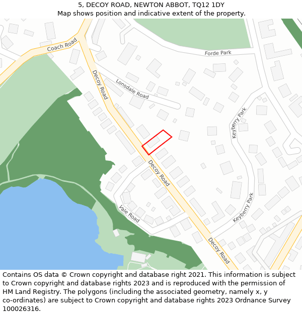 5, DECOY ROAD, NEWTON ABBOT, TQ12 1DY: Location map and indicative extent of plot