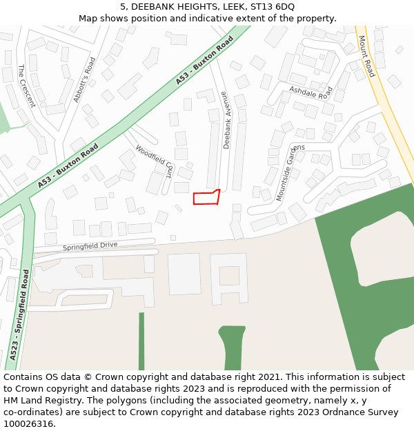 5, DEEBANK HEIGHTS, LEEK, ST13 6DQ: Location map and indicative extent of plot