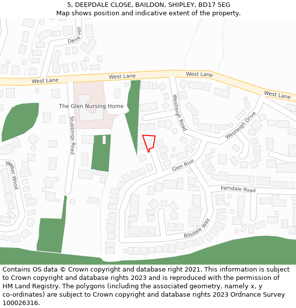5, DEEPDALE CLOSE, BAILDON, SHIPLEY, BD17 5EG: Location map and indicative extent of plot
