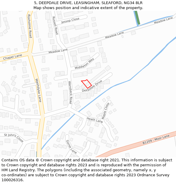 5, DEEPDALE DRIVE, LEASINGHAM, SLEAFORD, NG34 8LR: Location map and indicative extent of plot