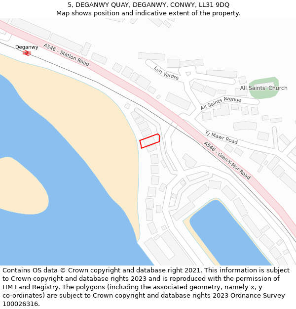 5, DEGANWY QUAY, DEGANWY, CONWY, LL31 9DQ: Location map and indicative extent of plot