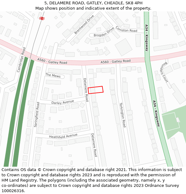 5, DELAMERE ROAD, GATLEY, CHEADLE, SK8 4PH: Location map and indicative extent of plot