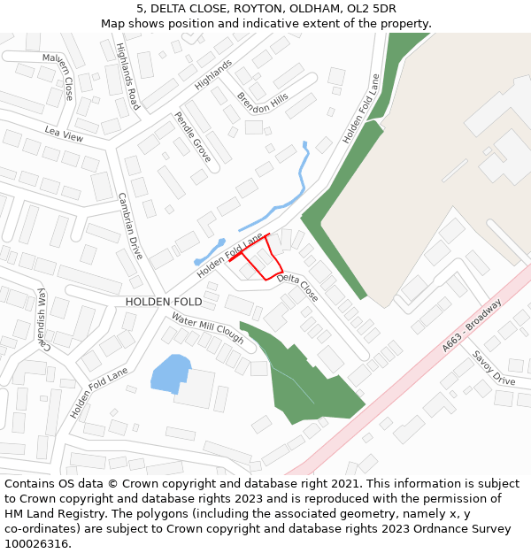 5, DELTA CLOSE, ROYTON, OLDHAM, OL2 5DR: Location map and indicative extent of plot