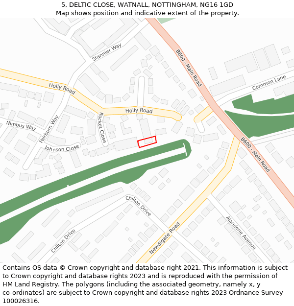 5, DELTIC CLOSE, WATNALL, NOTTINGHAM, NG16 1GD: Location map and indicative extent of plot