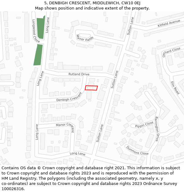 5, DENBIGH CRESCENT, MIDDLEWICH, CW10 0EJ: Location map and indicative extent of plot