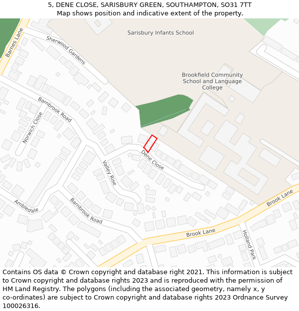 5, DENE CLOSE, SARISBURY GREEN, SOUTHAMPTON, SO31 7TT: Location map and indicative extent of plot