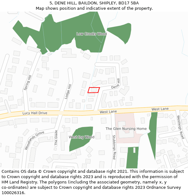 5, DENE HILL, BAILDON, SHIPLEY, BD17 5BA: Location map and indicative extent of plot