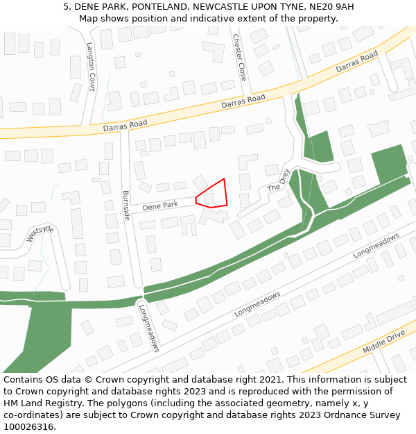 5, DENE PARK, PONTELAND, NEWCASTLE UPON TYNE, NE20 9AH: Location map and indicative extent of plot