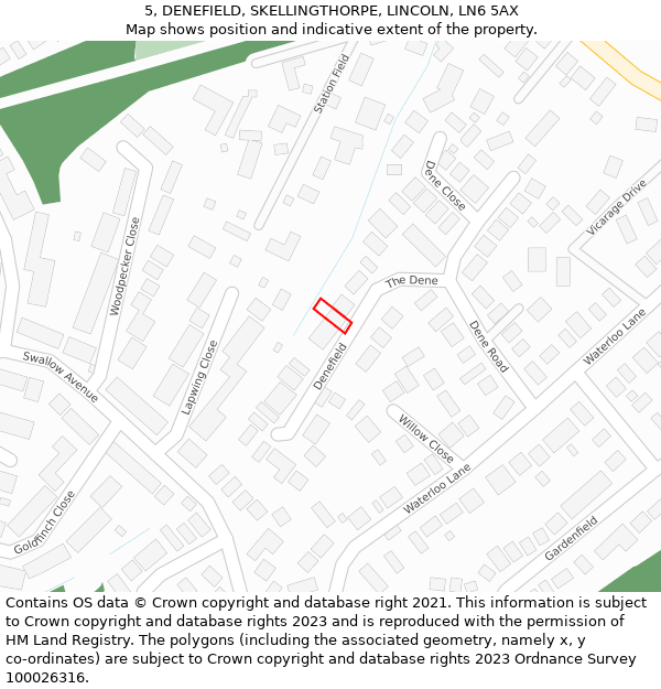 5, DENEFIELD, SKELLINGTHORPE, LINCOLN, LN6 5AX: Location map and indicative extent of plot