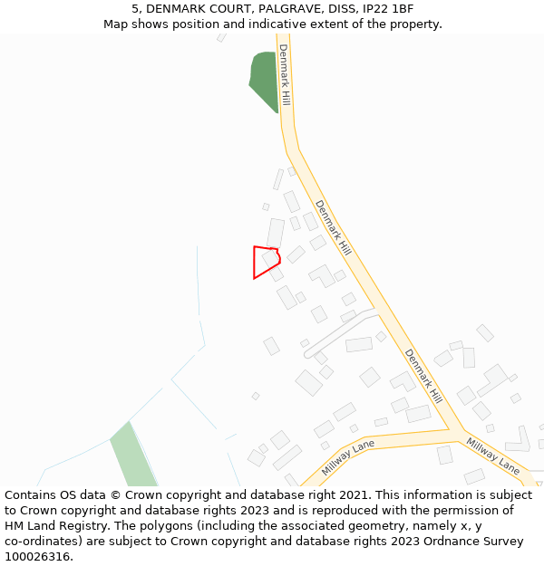 5, DENMARK COURT, PALGRAVE, DISS, IP22 1BF: Location map and indicative extent of plot