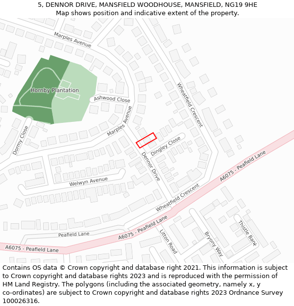 5, DENNOR DRIVE, MANSFIELD WOODHOUSE, MANSFIELD, NG19 9HE: Location map and indicative extent of plot