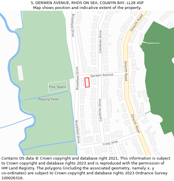 5, DERWEN AVENUE, RHOS ON SEA, COLWYN BAY, LL28 4SP: Location map and indicative extent of plot