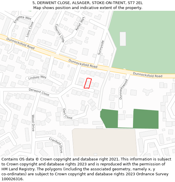 5, DERWENT CLOSE, ALSAGER, STOKE-ON-TRENT, ST7 2EL: Location map and indicative extent of plot