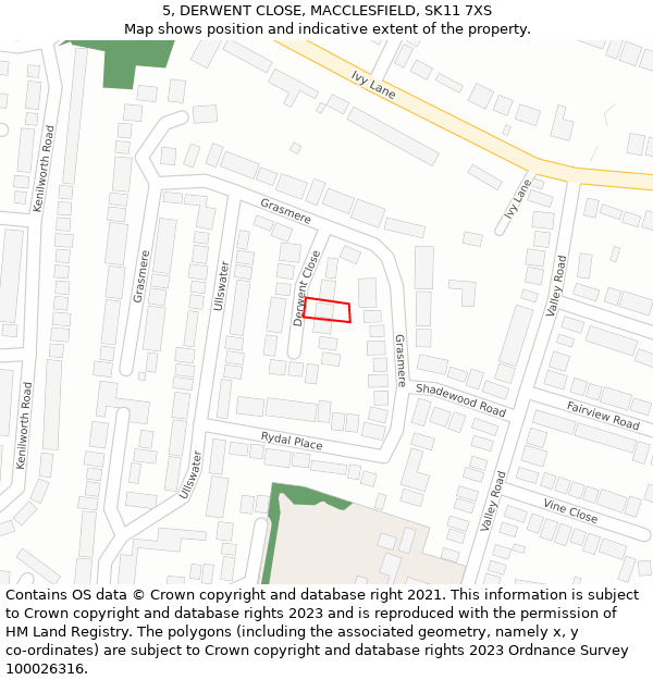 5, DERWENT CLOSE, MACCLESFIELD, SK11 7XS: Location map and indicative extent of plot