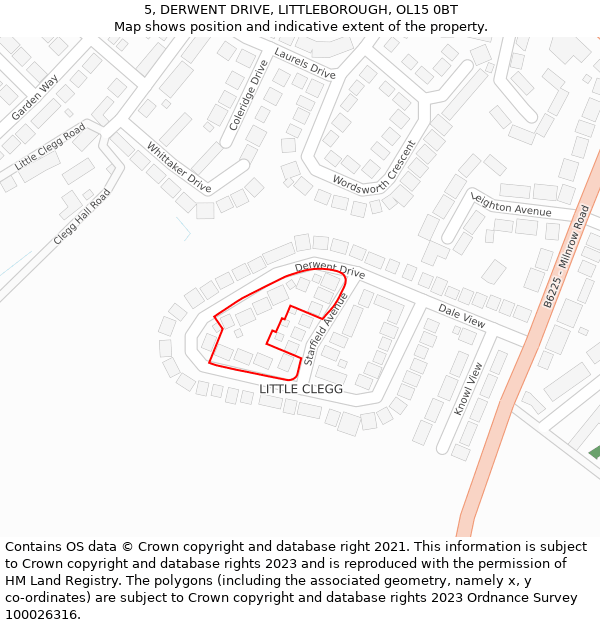 5, DERWENT DRIVE, LITTLEBOROUGH, OL15 0BT: Location map and indicative extent of plot