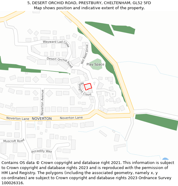 5, DESERT ORCHID ROAD, PRESTBURY, CHELTENHAM, GL52 5FD: Location map and indicative extent of plot