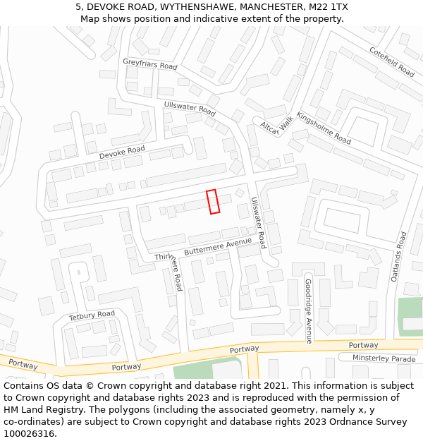 5, DEVOKE ROAD, WYTHENSHAWE, MANCHESTER, M22 1TX: Location map and indicative extent of plot