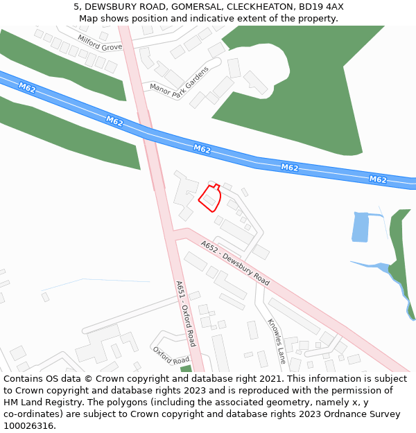 5, DEWSBURY ROAD, GOMERSAL, CLECKHEATON, BD19 4AX: Location map and indicative extent of plot