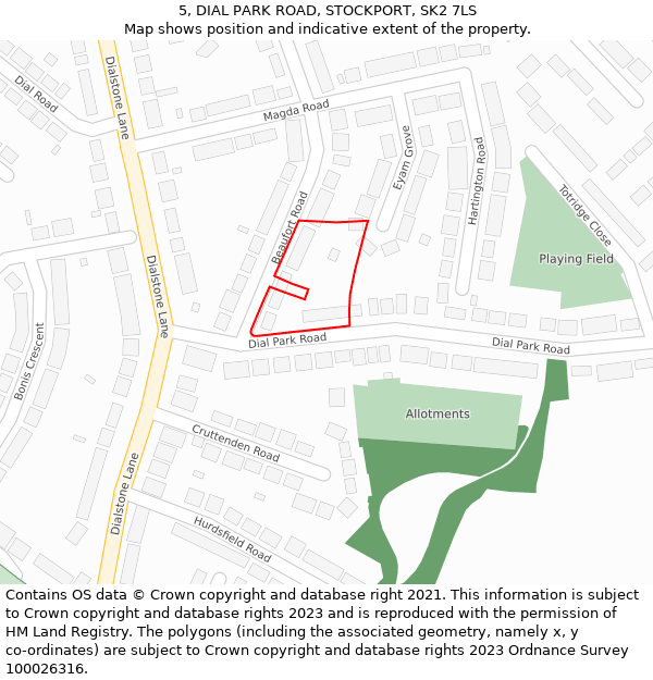 5, DIAL PARK ROAD, STOCKPORT, SK2 7LS: Location map and indicative extent of plot