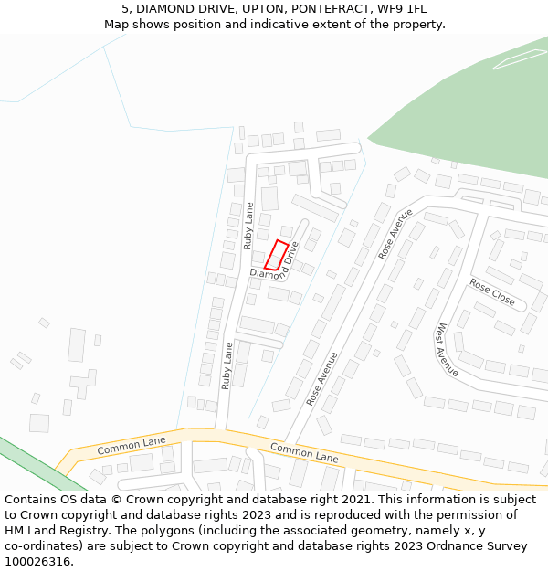 5, DIAMOND DRIVE, UPTON, PONTEFRACT, WF9 1FL: Location map and indicative extent of plot